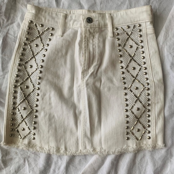 White AG Denim Studded Mini High Waist Skirt - Picture 3 of 8